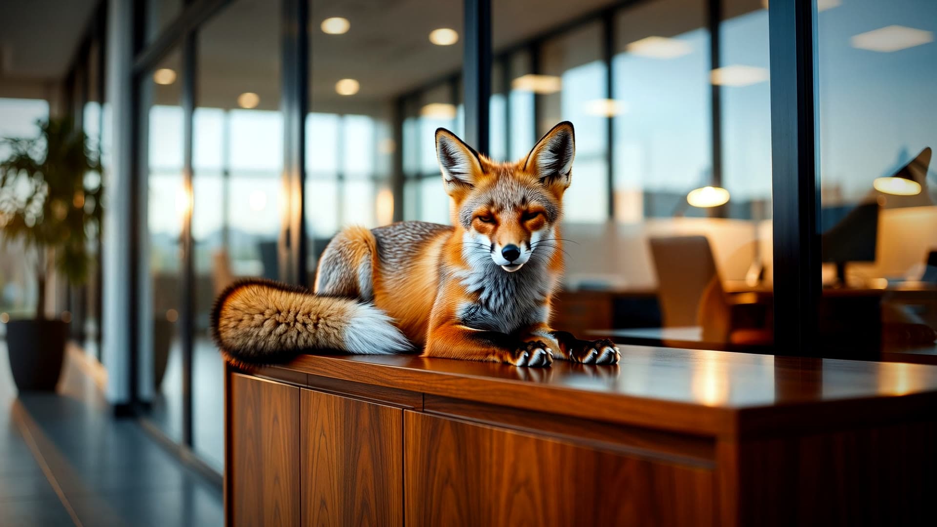 Standbild aus dem mit KI erzeugten Film: Der Schlaue Fuchs im Büro